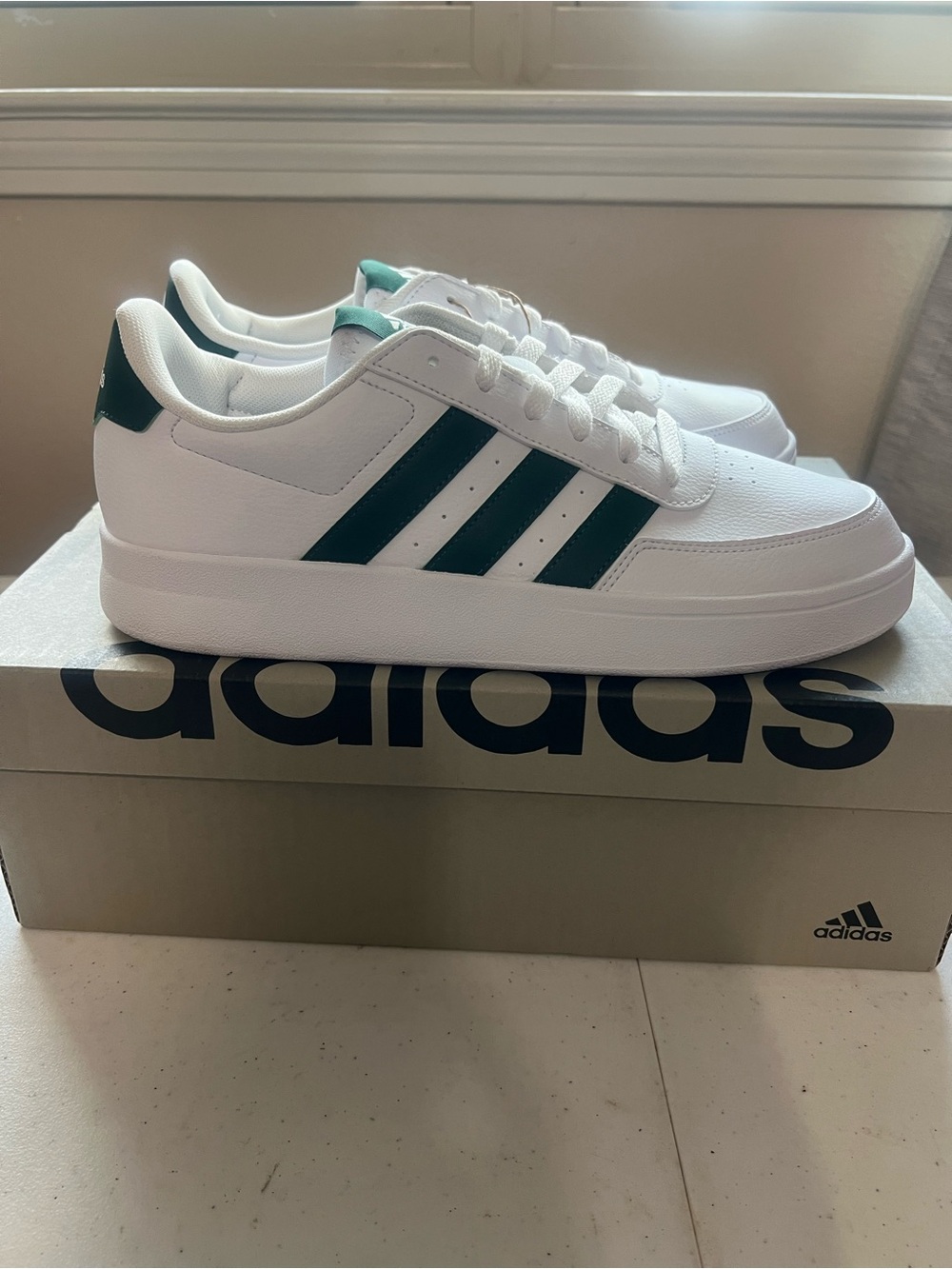 adidas White Sneakers with Green Three-Stripes